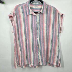 Orvis Women's Linen Blend Short Sleeve Top Button Front Shirt L